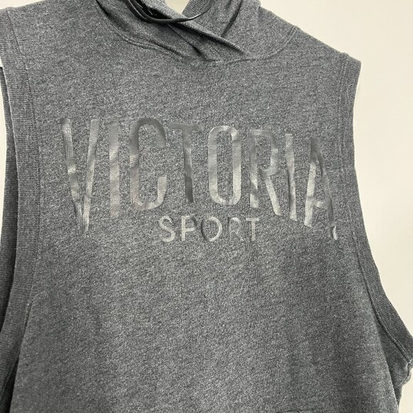 Victoria's Secret Medium Charcoal Gray Sleeveless Back Vent Hoodie w/Pocket - Picture 5 of 11